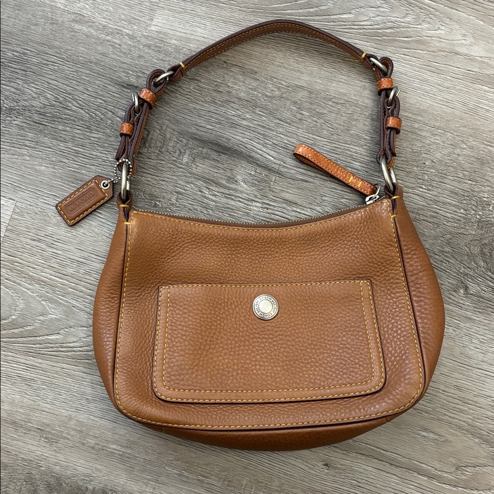 Coach Vintage Y2K Chelsea Leather Hobo Shoulder Bag brown yellow stitch Coach